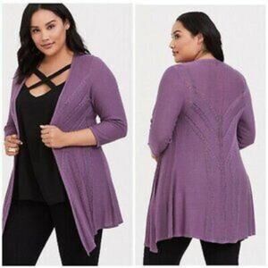 Torrid Purple Pointelle Cardigan Open Front Sweater SIze 0/12